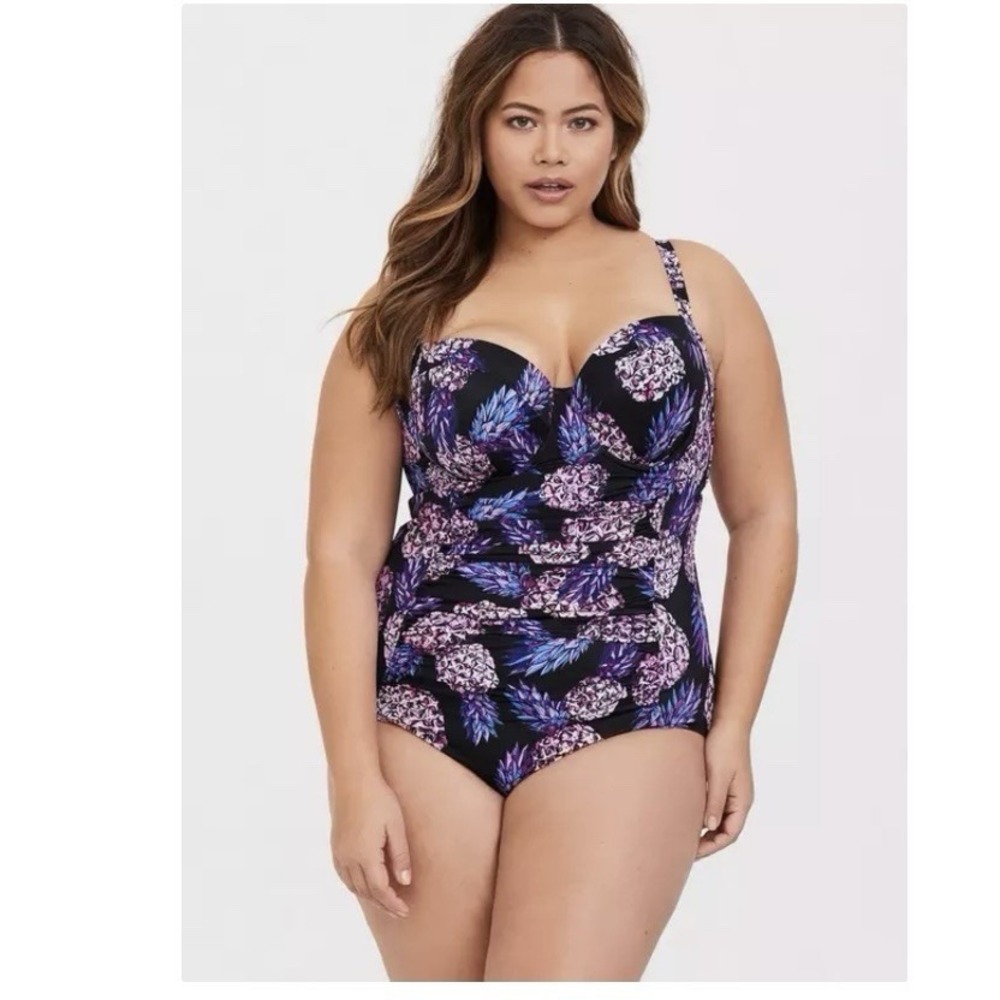 Torrid Pink Purple‎ Pineapple Push Up Demi Slim Fix Underwire Swimsuit Size 2X
